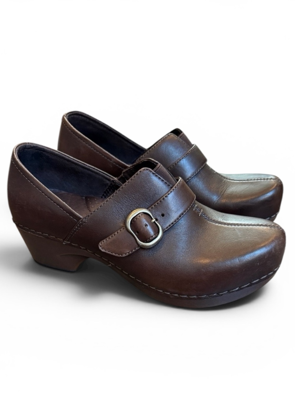 Dansko Tamera Leather Buckle Clogs Women’s 6.5-7 (37) Brown Slip On